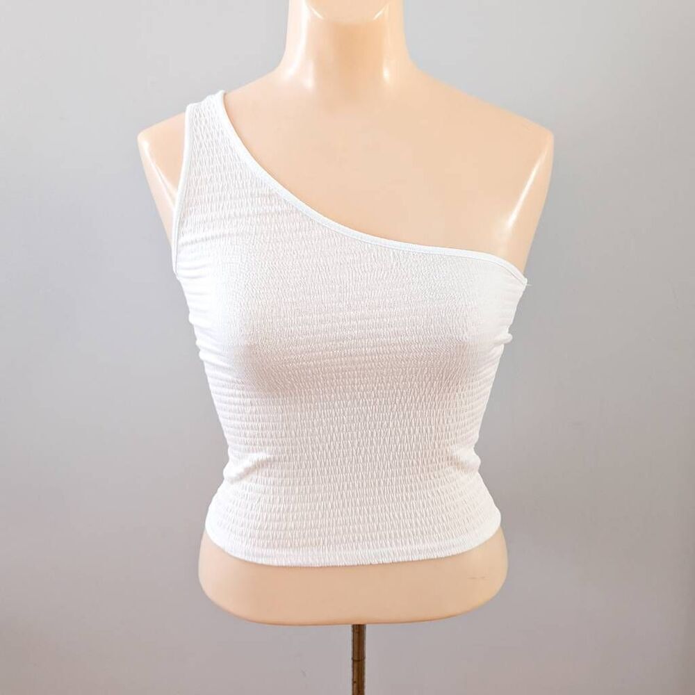 NWOT Antistar One Shoulder White Ruched Top
